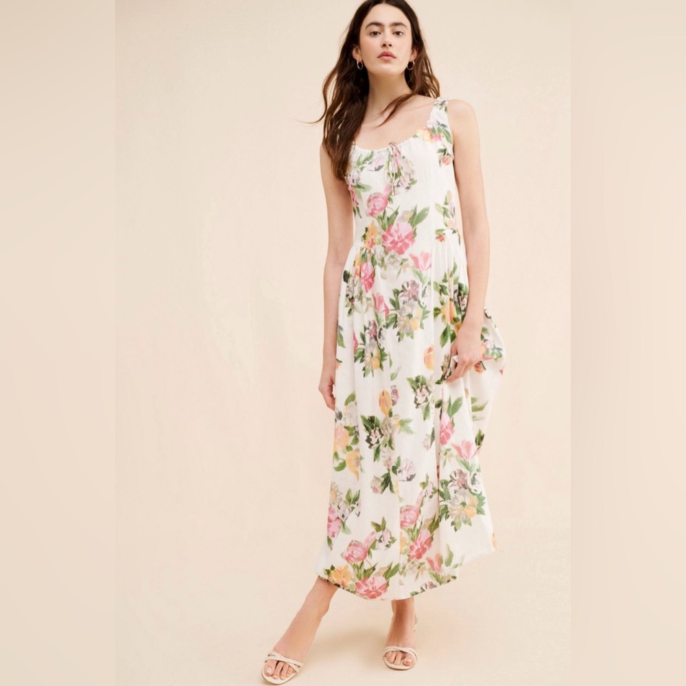 Free People Floral Linen Maxi Dress